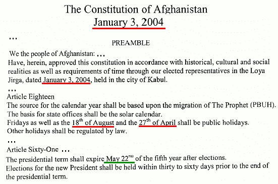 English translation of the Afghan constitution.